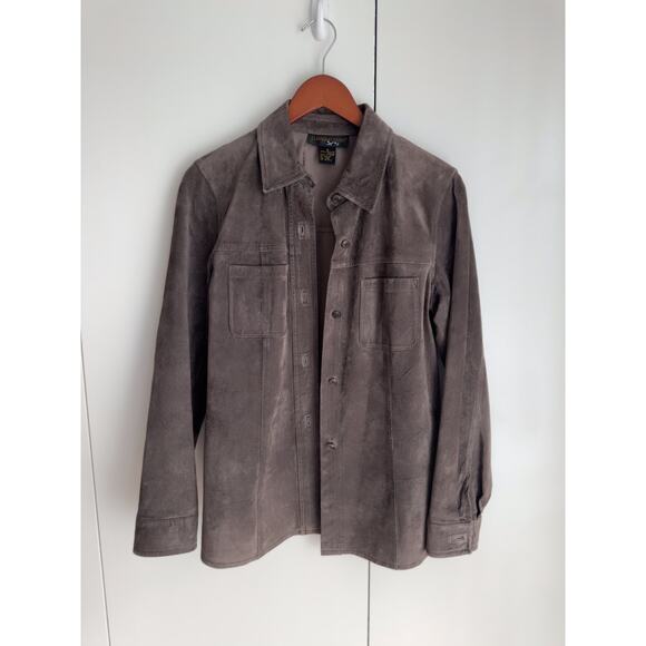 Vintage 90s Classique Entier Taupe Suede Shacket Jacket Size Small Heritage Vtg - Picture 2 of 11